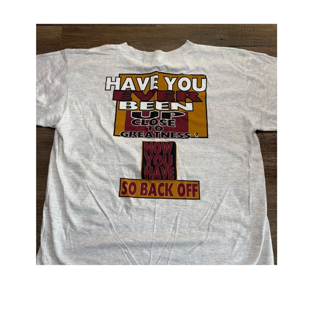 VTG Tour Champ Greatness Back Off Graphic T Shirt Mens XL Grey Humor 90s
